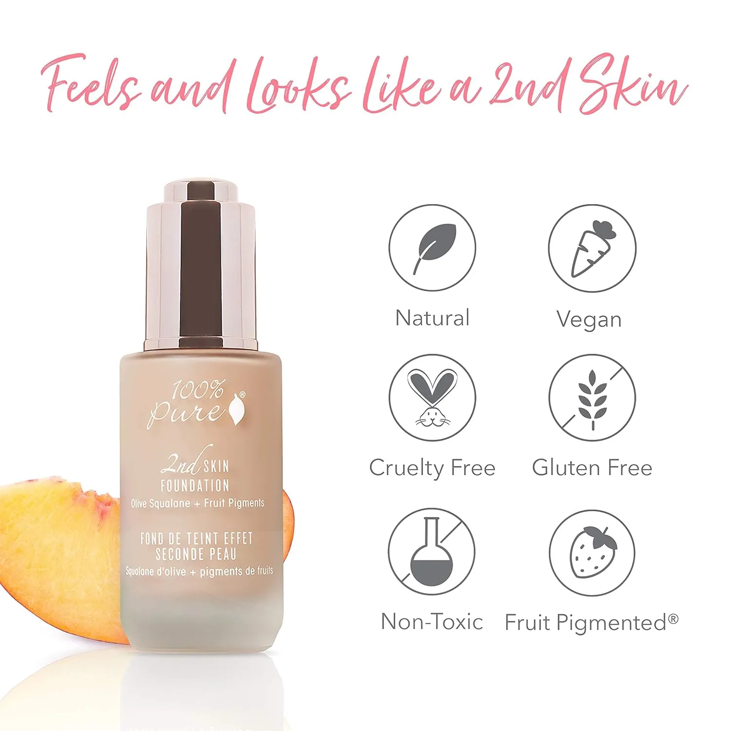 100% PURE 2nd Skin Foundation, Shade 4, Full Coverage, Lightweight, Blendable Formula, Satin Finish, Absorbs Oil, Anti-Aging, Natural, Vegan Makeup (Warm w/Olive Undertone) - 1.18 Fl Oz