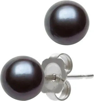 14K Gold Black Cultured Freshwater Pearl Stud Earrings