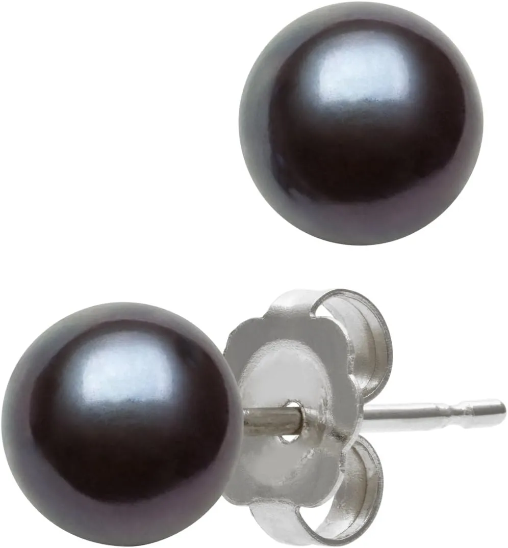 14K Gold Black Cultured Freshwater Pearl Stud Earrings