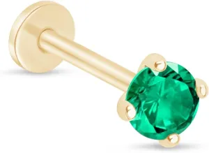 14K Solid Gold Birthstone Flat Back Stud Earring for Women Cartilage Earring Threaded Earlobe Tragus Helix Piercing Jewelry Nose Ring Gemstone Earring for Upper Ear Minimalist SINGLE STUD or PAIR