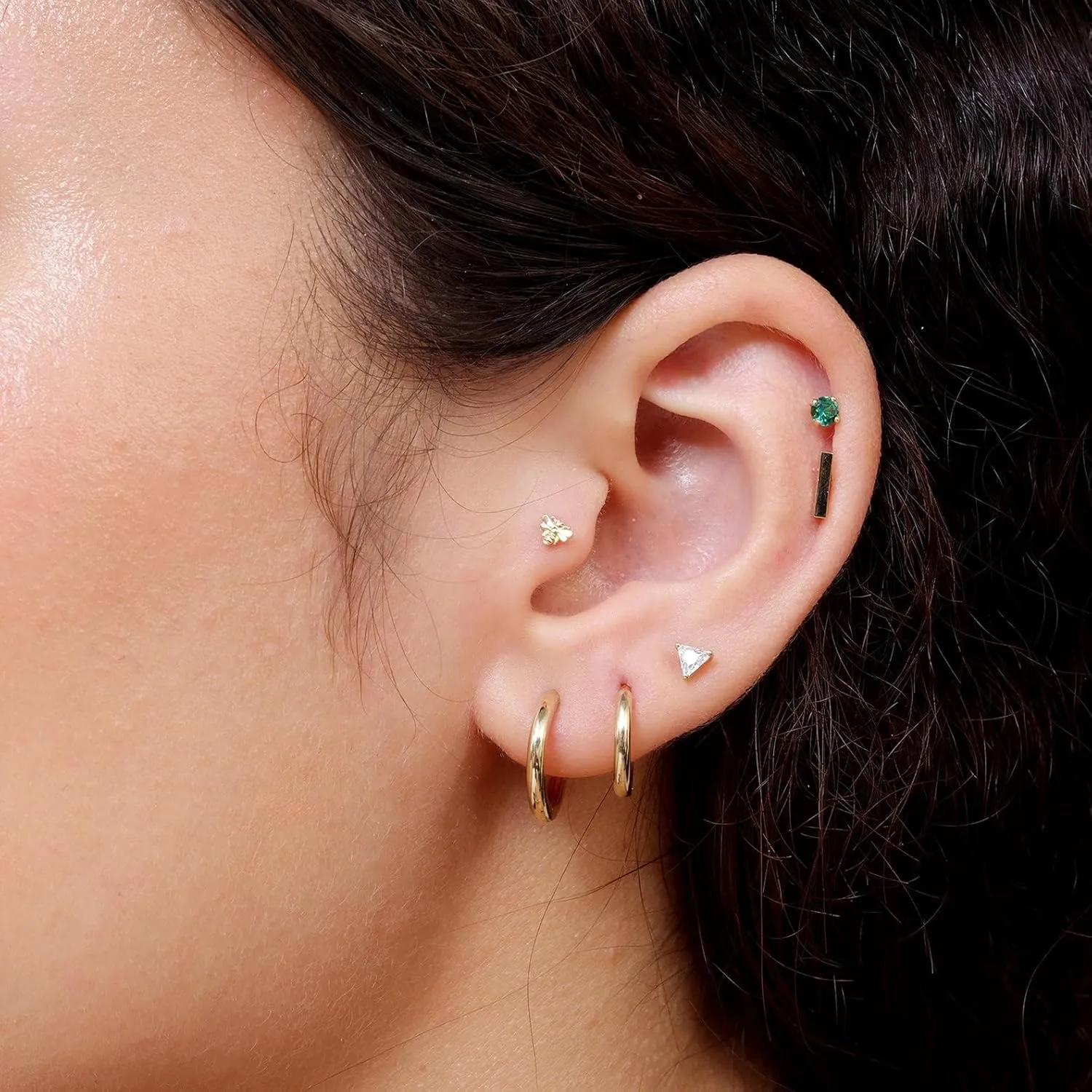 14K Solid Gold Birthstone Flat Back Stud Earring for Women Cartilage Earring Threaded Earlobe Tragus Helix Piercing Jewelry Nose Ring Gemstone Earring for Upper Ear Minimalist SINGLE STUD or PAIR