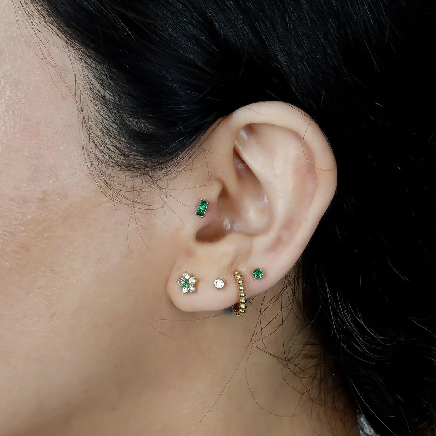 14K Solid Gold Birthstone Flat Back Stud Earring for Women Cartilage Earring Threaded Earlobe Tragus Helix Piercing Jewelry Nose Ring Gemstone Earring for Upper Ear Minimalist SINGLE STUD or PAIR