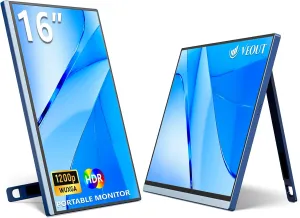 16Inch Portable Monitor for Laptop, 1920x1200P FHD IPS 16:10 External Display, 100% sRGB Aluminum Stand, USB-C/Mini HDMI, Use for PC, Phone, Office