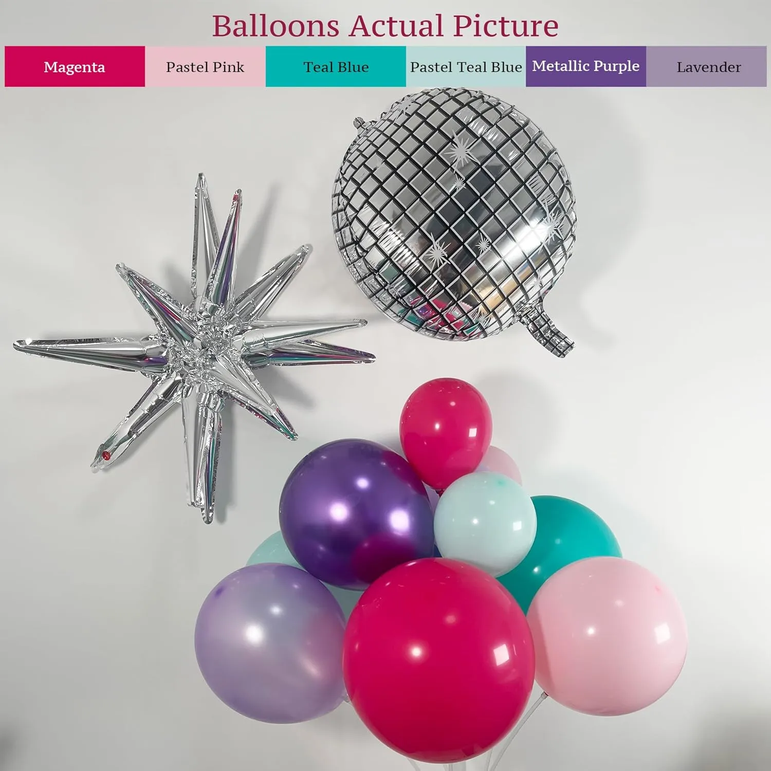 178pcs Pink Purple Blue Balloon Garland Disco Ball Custom Bracelet Banner Kits For Teenage Party Decorations Music Fans Princess Themed Photo Backdrop Birthday,Bachelorette Party