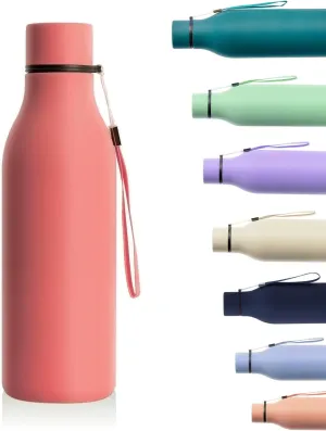 18.5oz Stainless Steel Lightweight Metal Water Bottle for School, Double Wall Vacuum Insulated Daily Reusable Water Bottle with Carrying Strap,BPA Free(Dark Pink,18.5oz)