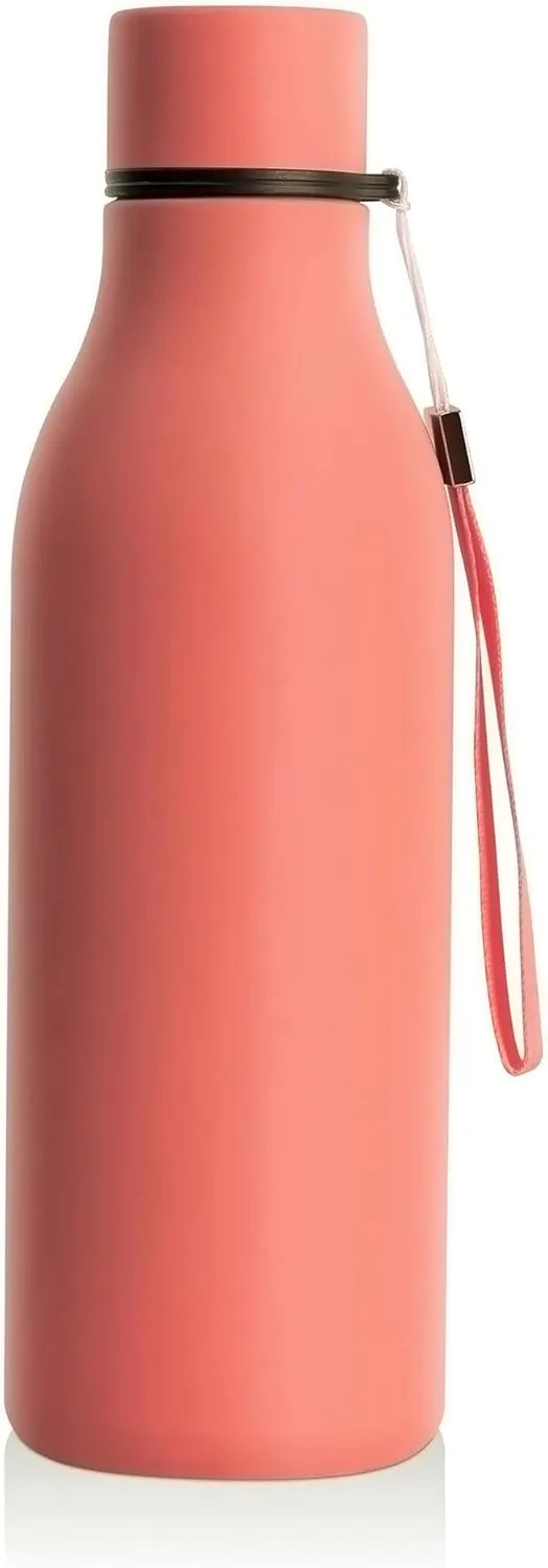 18.5oz Stainless Steel Lightweight Metal Water Bottle for School, Double Wall Vacuum Insulated Daily Reusable Water Bottle with Carrying Strap,BPA Free(Dark Pink,18.5oz)