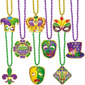 18pcs Mardi Gras Carnival Bead Pendant Necklace for Party Costume Accessories Party Decor