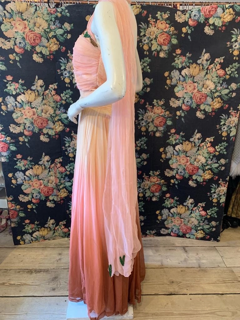 1950s chiffon dip dye peach dress