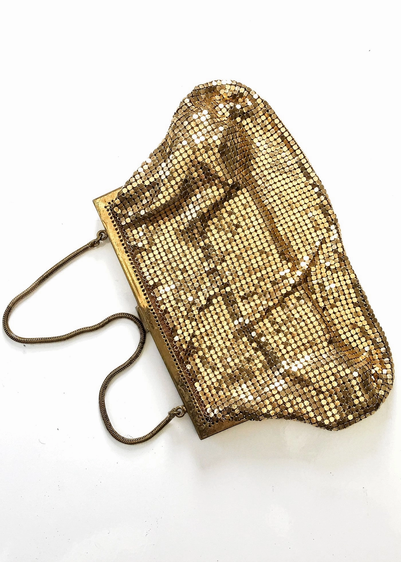 1950s Vintage Gold Chain Mail Evening Purse • Snake Chain Handle