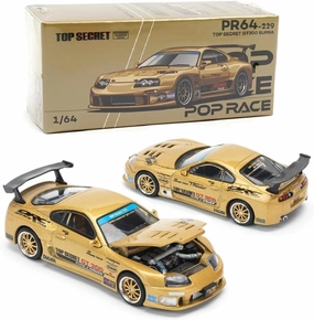 1:64 Diecast Model Car Compatible with Toyota Supra GT300 Top Secret Gold Metallic Limited Edition by Pop Race PR640229