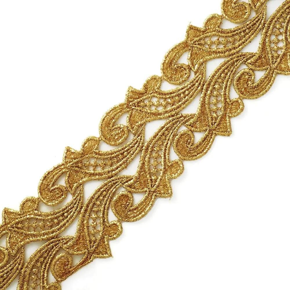 2-Yards 3" Metallic Lace Trim for Bridal, Costume or Jewelry, Crafts and Sewing, LP-MX-1316 (Gold)