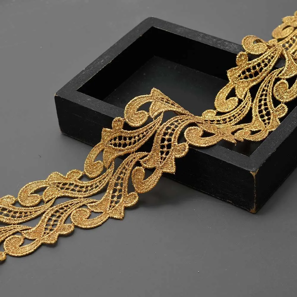 2-Yards 3" Metallic Lace Trim for Bridal, Costume or Jewelry, Crafts and Sewing, LP-MX-1316 (Gold)