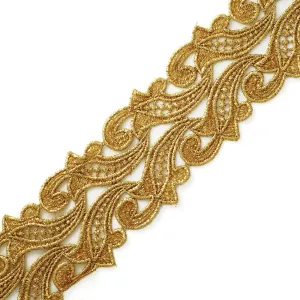 2-Yards 3" Metallic Lace Trim for Bridal, Costume or Jewelry, Crafts and Sewing, LP-MX-1316 (Gold)