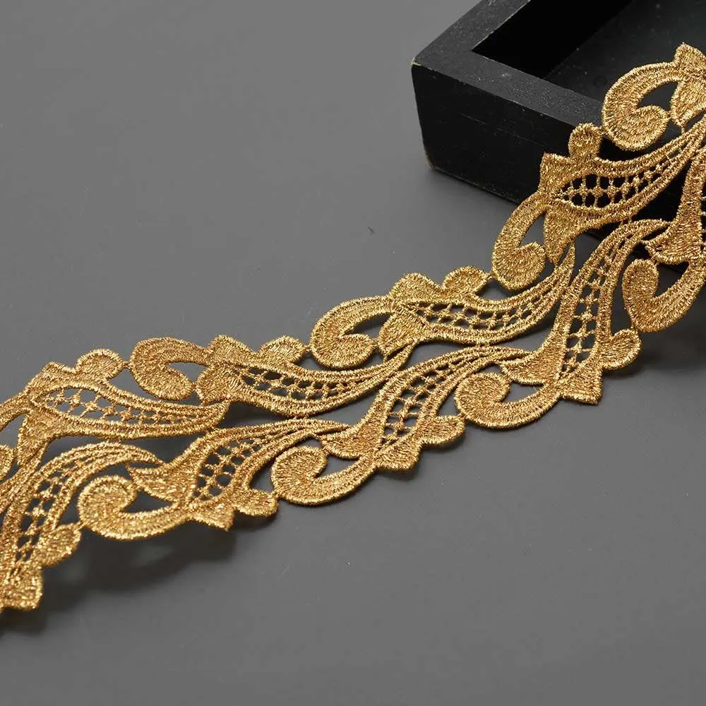 2-Yards 3" Metallic Lace Trim for Bridal, Costume or Jewelry, Crafts and Sewing, LP-MX-1316 (Gold)