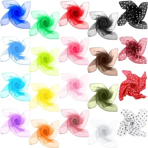 20 Pcs 50s Retro Chiffon Sheer Square Neck Head Scarfs for Women Handkerchief Lightweight Satin Ribbon Retro Dot Sheer Scarf Set Multi Colors