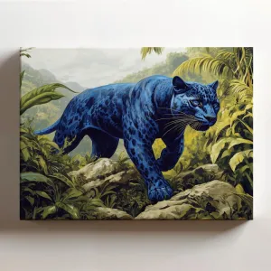 (20 x 16 x 1.25 IN) Gallery Wrapped Canvas Wall Art Print of Impressionism Art : Blue Phantom Panther in Lush Jungle; Evocative Wall Decor for Animal Lovers; Bold Colors, Stunning N - 925UNCAi462603WH