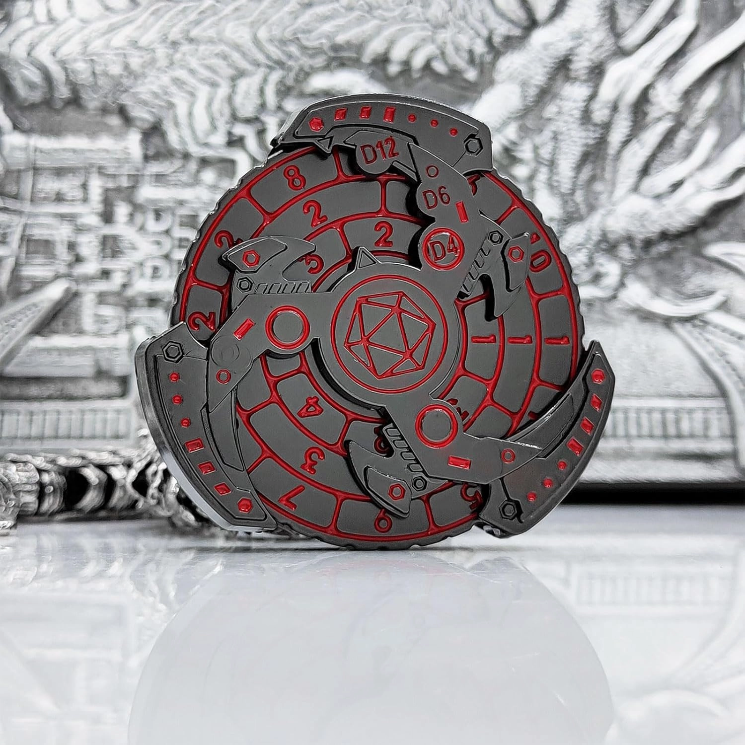 2024 Shadow Fidget Spinner for DND Dice Set, 7-in-1 Dragon Metallic D&D Dice with Gift Case for Dungeons and Dragon Game, RPG Role Playing Table Game Gifts (Red Silver), sDGND202403