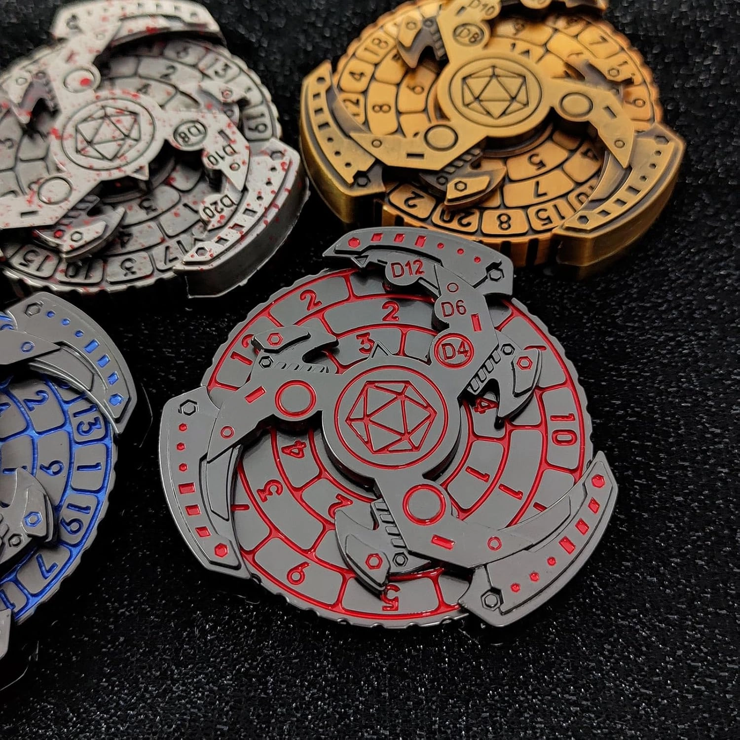 2024 Shadow Fidget Spinner for DND Dice Set, 7-in-1 Dragon Metallic D&D Dice with Gift Case for Dungeons and Dragon Game, RPG Role Playing Table Game Gifts (Red Silver), sDGND202403