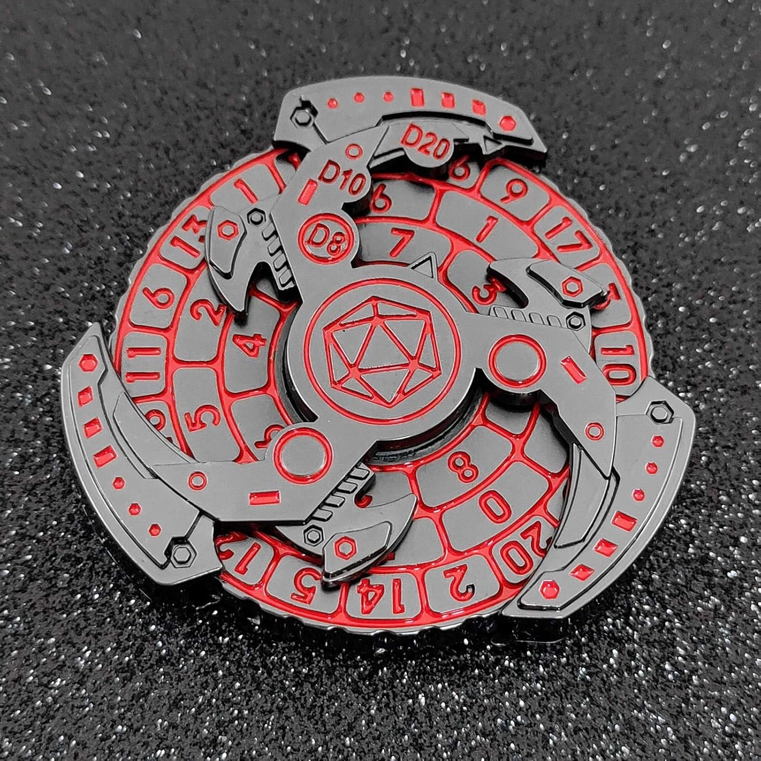 2024 Shadow Fidget Spinner for DND Dice Set, 7-in-1 Dragon Metallic D&D Dice with Gift Case for Dungeons and Dragon Game, RPG Role Playing Table Game Gifts (Red Silver), sDGND202403