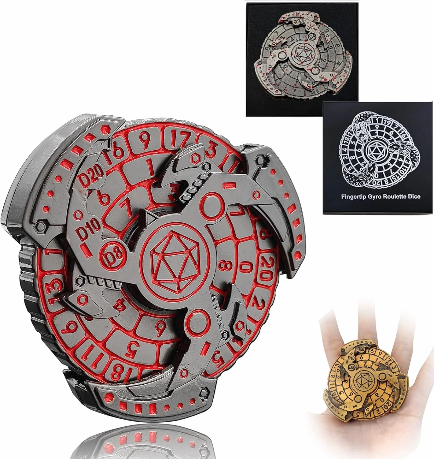 2024 Shadow Fidget Spinner for DND Dice Set, 7-in-1 Dragon Metallic D&D Dice with Gift Case for Dungeons and Dragon Game, RPG Role Playing Table Game Gifts (Red Silver), sDGND202403