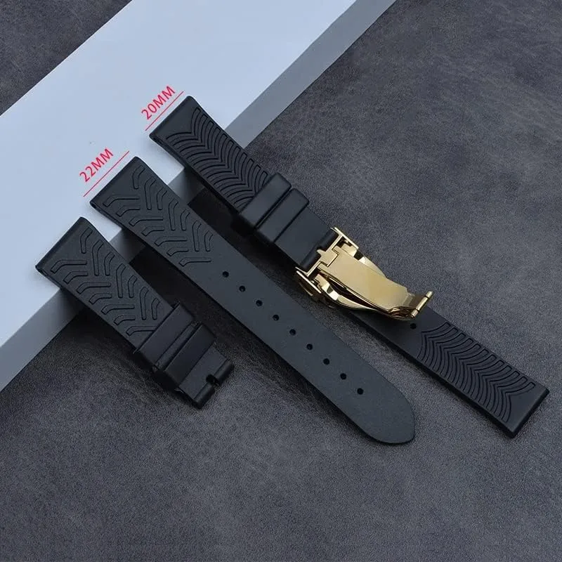 20mm 22mm watchband Black Waterproof Soft Silicone Rubber Wrist Watch Band Silver Gold Clasp buckle For Tudor strap tools Logo