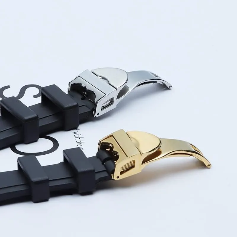 20mm 22mm watchband Black Waterproof Soft Silicone Rubber Wrist Watch Band Silver Gold Clasp buckle For Tudor strap tools Logo