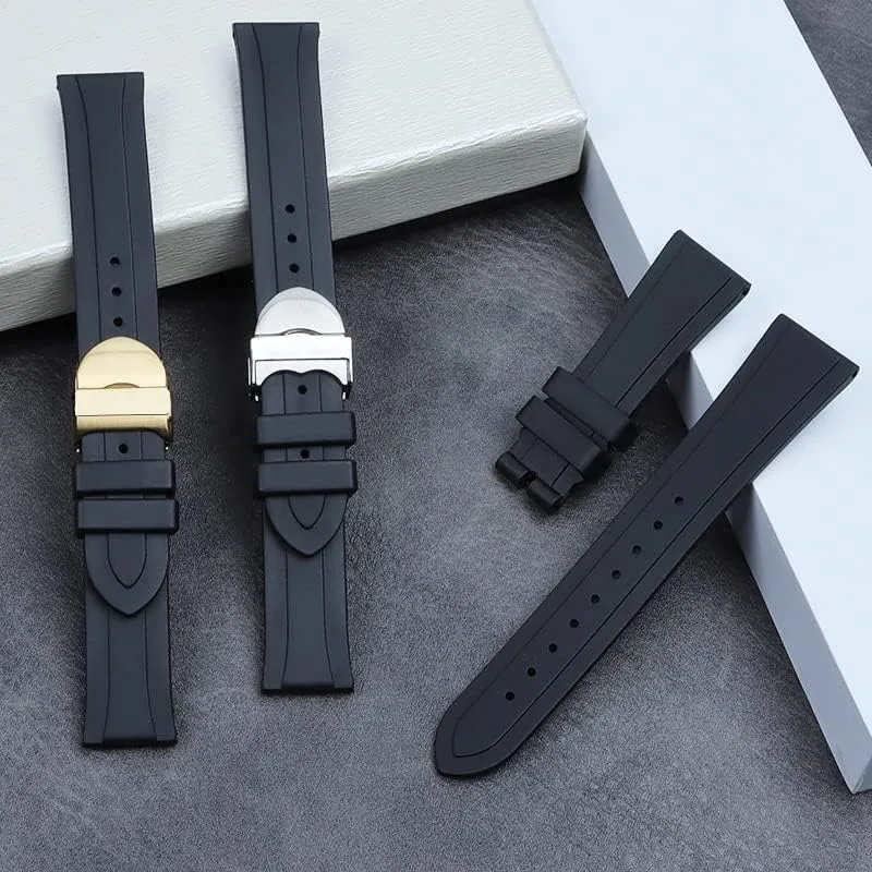 20mm 22mm watchband Black Waterproof Soft Silicone Rubber Wrist Watch Band Silver Gold Clasp buckle For Tudor strap tools Logo