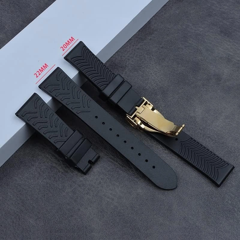20mm 22mm watchband Black Waterproof Soft Silicone Rubber Wrist Watch Band Silver Gold Clasp buckle For Tudor strap tools Logo