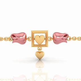 22k Square With Heart Centered Yellow Gold Bracelet