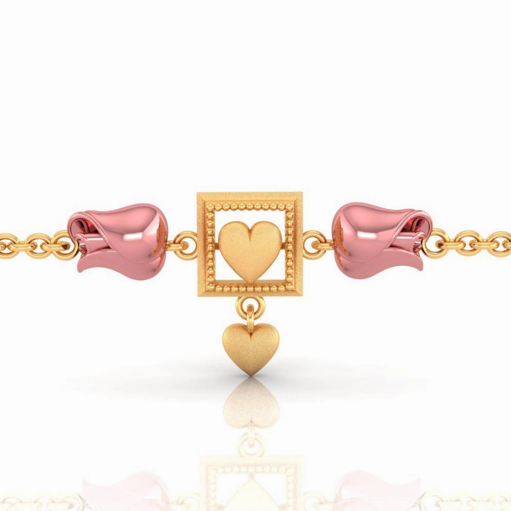 22k Square With Heart Centered Yellow Gold Bracelet