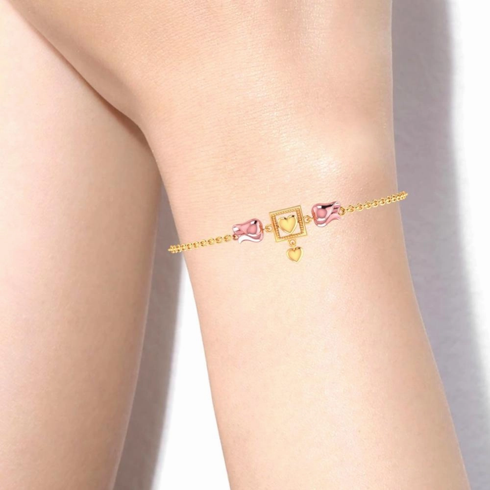 22k Square With Heart Centered Yellow Gold Bracelet