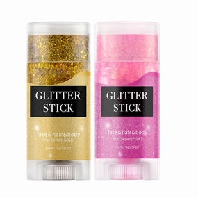 2 Color Face Glitter Stick,Holographic Sequins Paint Sparkling Body Glitter Gel Makeup for Women. (Pink and Gold face Glitter Stick)