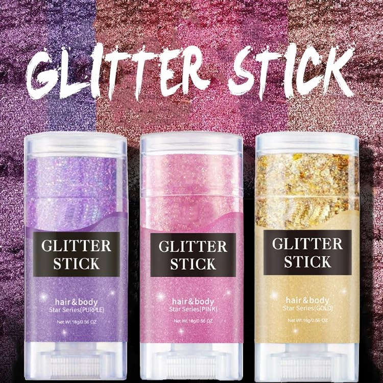 2 Color Face Glitter Stick,Holographic Sequins Paint Sparkling Body Glitter Gel Makeup for Women. (Pink and Gold face Glitter Stick)