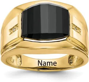 2CT Black Onyx Ring for Men 10K/ 14K/ 18K Solid Real Yellow Gold Ring for Men Yellow Gold Luxury Men's Ring Wedding Anniversary Engagement Gemstone Ring Gifts for Him Men’s Jewelry Size 4-16