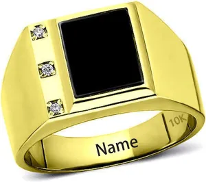 2CT Black Onyx Ring for Men 10K/ 14K/ 18K Solid Real Yellow Gold Ring for Men Yellow Gold Luxury Men's Ring with Black Onyx Gemstone Wedding Anniversary Engagement Ring Gifts for Him Men’s Size 4-16