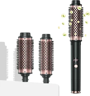 2in1 Negative Ion Thermal Brush -Heated Round Brush for Blow Out Look, Curling Iron 1 1/2 Inch& Curling Iron 1 3/4 Inch, 5 Temperature Settings,Dual Voltage