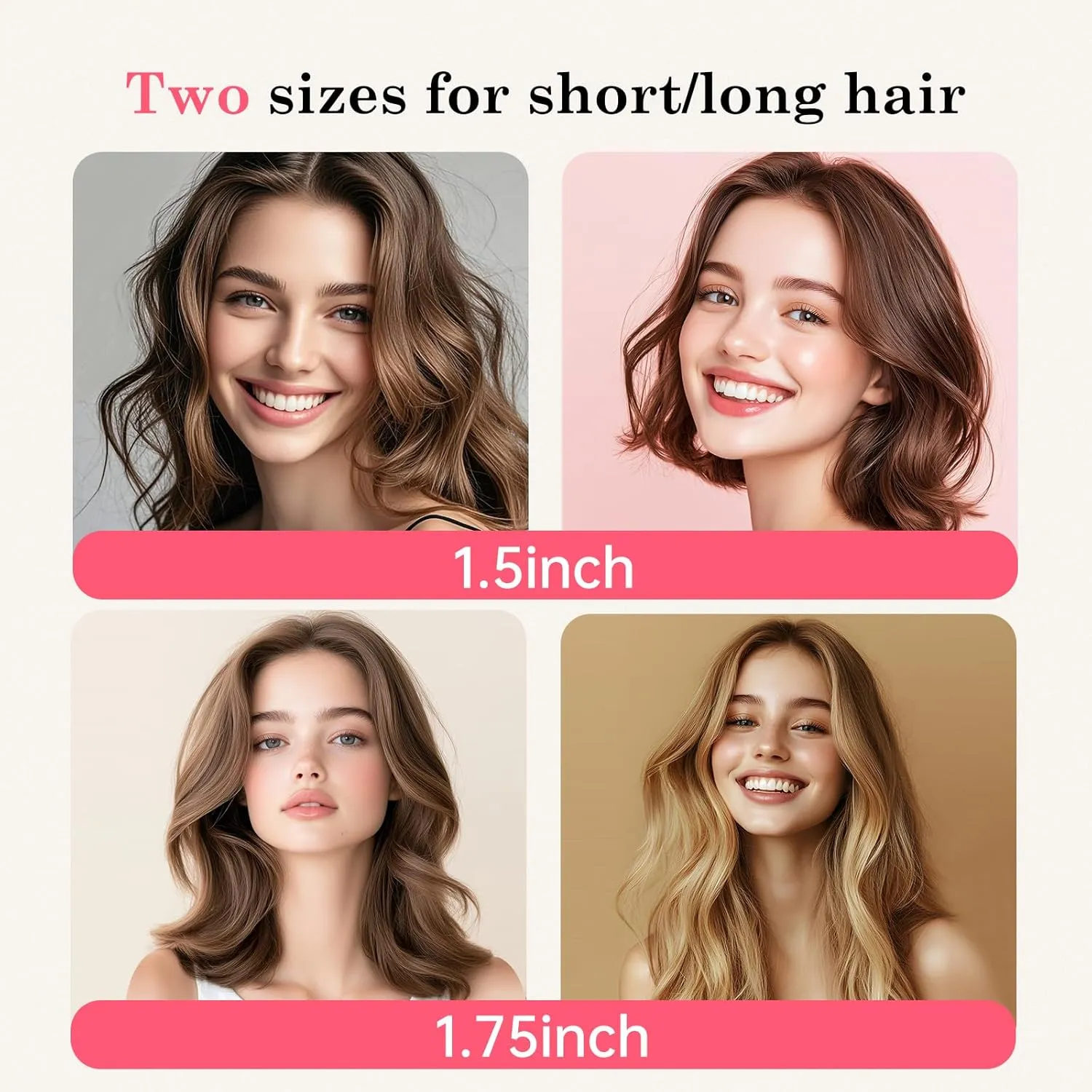 2in1 Negative Ion Thermal Brush -Heated Round Brush for Blow Out Look, Curling Iron 1 1/2 Inch& Curling Iron 1 3/4 Inch, 5 Temperature Settings,Dual Voltage