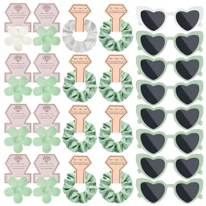 32PCS Bridesmaid Proposal Gifts White Hair Clips Flower Bridesmaid Hair Claw Clip,Satin Bridesmaid Hair Scrunchies,Cute Heart Bachelorette Sunglasses Girls Party Favors Maid of Honor(White&Sage Green)
