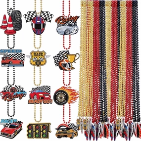 36 Pcs Race Car Beaded Necklaces Bulk Racing Car Theme Party Favor Gold Black Red Racecar Necklaces Photo Props for Birthday Baby Shower Party Supplies