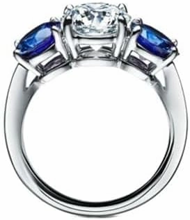 3 Ct Round Cut Sapphire Diamond Ring, 14K White Gold Plated, Sterling Silver, 3 Stone Engagement Ring