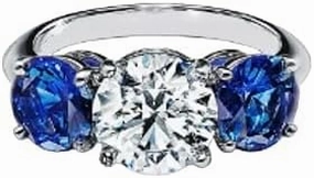 3 Ct Round Cut Sapphire Diamond Ring, 14K White Gold Plated, Sterling Silver, 3 Stone Engagement Ring