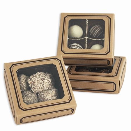 3 oz Sq Cover 1 layer square window Kraft w/Brown Border (250/cs)