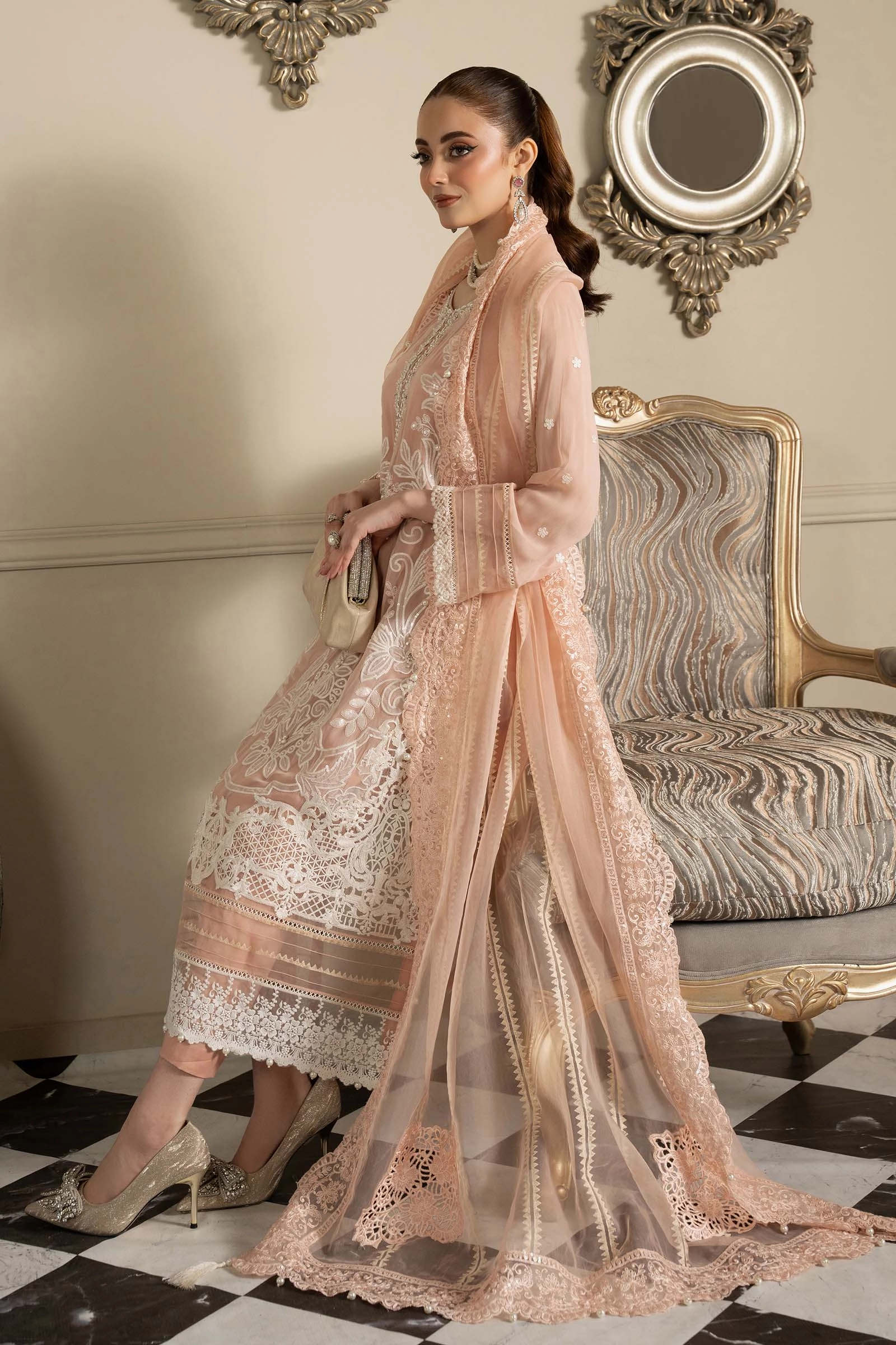 3 Piece Embroidered Chiffon Suit | SF-EF25-34