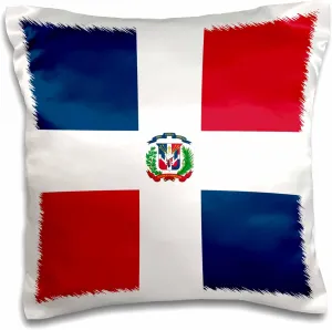 3D Rose Flag of The Dominican Republic-Navy Blue & Red Squares with White Cross-Coat of Arms Shield Design Pillowcase, 16" x 16"