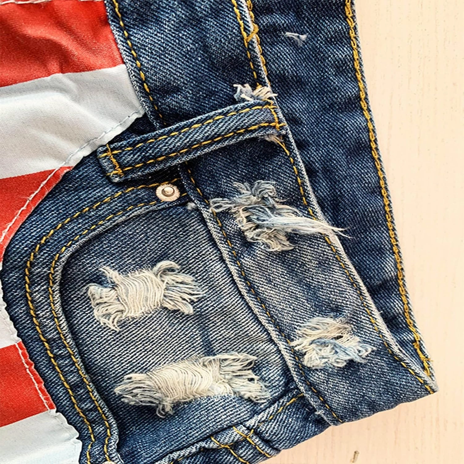 4th of July Shorts for Women American Flag Printed Denim Shorts High Waisted Star Stripes Short Pants