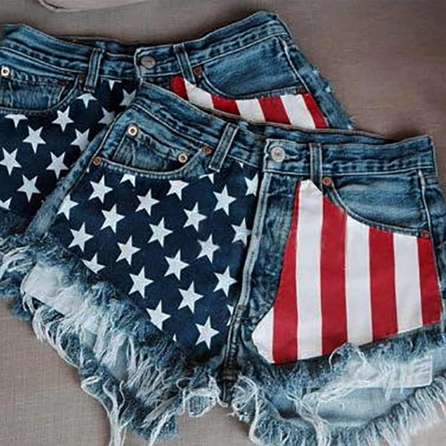 4th of July Shorts for Women American Flag Printed Denim Shorts High Waisted Star Stripes Short Pants