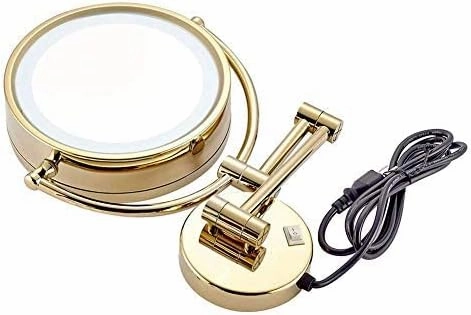 8.5'' Make Up Mirror Shaving Mirrors Wall Mounted with 1x/10x Magnification,Round Shaped Double-Sided Vanity Mirror,Extendable LED Illuminated Wall Mirror(Gold)