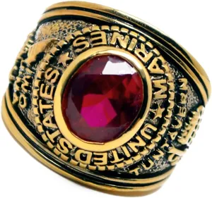 Accents Kingdom Gold Plated Men's US Marines Military Ring Ruby Red CZ