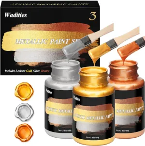 Acrylic Paint Metallic, 3pcs 13.5oz(375g) Gold & Silver & Bronze, Gold Leaf Paint for Art Painting, Ideal for Canvas, Wood, Clay, Fabric, Ceramic, Stone, Glass Craft Supplies