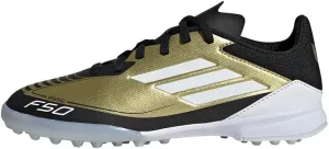 Adidas F50 Messi LEAGUE TF Futsal Shoes, Junior Kids, Boys and Girls, 6.7 - 9.6 inches (17 - 24.5 cm), Gold Metallic/Footwear White/Core Black (IG9277), 24.5 cm